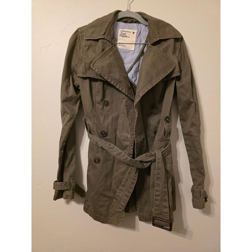 🖤 American Eagle 2010 Trench Coat – Olive Belted Jacket – Size M